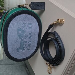 COACH Blue Green Coloblock Camera Crossbody Leather Bag